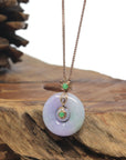 Baikalla Vixen Purple & Green "Double Kou Kou" (Good Luck Button) Jadeite Jade Pendant W/ 18K Rose Gold Bail, Diamonds & Imperial Jade