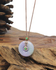 Baikalla Vixen Purple & Green "Double Kou Kou" (Good Luck Button) Jadeite Jade Pendant W/ 18K Rose Gold Bail, Diamonds & Imperial Jade