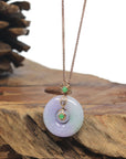 Baikalla Vixen Purple & Green "Double Kou Kou" (Good Luck Button) Jadeite Jade Pendant W/ 18K Rose Gold Bail, Diamonds & Imperial Jade