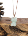 Baikalla "Hello Kitty" Natural Jadeite Jade Pendant W/ 14k Rose Gold Bail