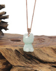 Baikalla "Hello Kitty" Natural Jadeite Jade Pendant W/ 14k Rose Gold Bail