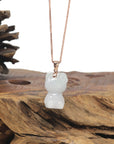 Baikalla "Hello Kitty" Natural Jadeite Jade Pendant W/ 14k Rose Gold Bail