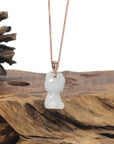 Baikalla "Hello Kitty" Natural Jadeite Jade Pendant W/ 14k Rose Gold Bail
