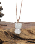 Baikalla "Hello Kitty" Natural Jadeite Jade Pendant W/ 14k Rose Gold Bail