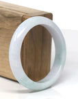 Baikalla Green & White "Half-Round" Jadeite Jade Bangle Bracelet (55.4mm)