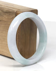 Baikalla Green & White "Half-Round" Jadeite Jade Bangle Bracelet (55.4mm)