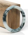 Baikalla Blue-Green Flowers & White Jadeite Jade "Traditional Full Round" Bangle Bracelet (54mm)