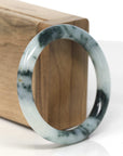 Baikalla Blue-Green Flowers & White Jadeite Jade "Traditional Full Round" Bangle Bracelet (54mm)