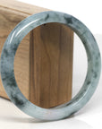 Baikalla Light Green W/ Blue-Green Flowers Jadeite Jade "Half Round" Bangle Bracelet (61.3mm)