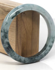 Baikalla Light Green & Dark Blue-Green Flowers Jadeite Jade "Half Round" Bangle Bracelet (62mm)
