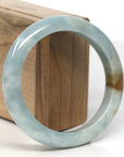 Baikalla Blue-Green W/ Honey-Brown Patch Jadeite Jade "Half Round" Bangle Bracelet (58.8mm)