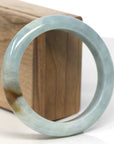 Baikalla Blue-Green W/ Honey-Brown Patch Jadeite Jade "Half Round" Bangle Bracelet (58.8mm)