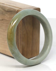 Baikalla Light Oil-Green W/ Honey-Brown Patch Jadeite Jade "Half Round" Bangle Bracelet (57.5mm)