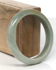 Baikalla Light Oil-Green W/ Honey-Brown Patch Jadeite Jade "Half Round" Bangle Bracelet (57.5mm)