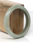 Baikalla Light Oil-Green W/ Honey-Brown Patch Jadeite Jade "Half Round" Bangle Bracelet (57.5mm)
