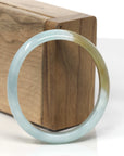Baikalla Light Blue-Green W/ Hazel Patch Jadeite Jade Oval "Half Round" Bangle Bracelet (55.5mm)