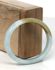 Baikalla Light Blue-Green W/ Hazel Patch Jadeite Jade Oval "Half Round" Bangle Bracelet (55.5mm)