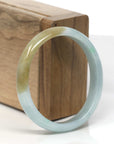 Baikalla Light Blue-Green W/ Hazel Patch Jadeite Jade Oval "Half Round" Bangle Bracelet (55.5mm)