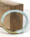 Baikalla Light Blue-Green W/ Hazel Patch Jadeite Jade Oval "Half Round" Bangle Bracelet (55.5mm)