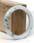 Baikalla White-Green W/ Blue-Green Flowers Jadeite Jade "Half Round" Bangle Bracelet (56.4mm)
