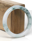 Baikalla White-Green W/ Blue-Green Flowers Jadeite Jade "Half Round" Bangle Bracelet (56.4mm)