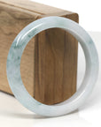 Baikalla White-Green W/ Blue-Green Flowers Jadeite Jade "Half Round" Bangle Bracelet (56.4mm)