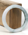 Baikalla White-Green W/ Blue-Green Flowers Jadeite Jade "Half Round" Bangle Bracelet (56.4mm)