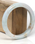 Baikalla Light Green & White W/ SaJin Jadeite Jade "Half Round" Bangle Bracelet (60.6mm)