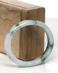 Baikalla Light Green W/ Dark Green Flowers Jadeite Jade Oval "Half Round" Bangle Bracelet (52.4mm)