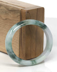 Baikalla Light Green W/ Dark Green Flowers Jadeite Jade Oval "Half Round" Bangle Bracelet (52.4mm)