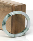 Baikalla Light Green W/ Dark Green Flowers Jadeite Jade Oval "Half Round" Bangle Bracelet (52.4mm)