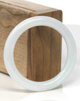 Baikalla White & Light Green Jadeite Jade "Traditional Full Round" Bangle Bracelet (51.5mm)