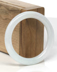 Baikalla White & Light Green Jadeite Jade "Traditional Full Round" Bangle Bracelet (51.5mm)
