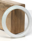 Baikalla White & Light Green Jadeite Jade "Half Round" Bangle Bracelet (57.4mm)