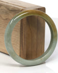 Baikalla Oil-Green W/ Honey-Brown Jadeite Jade "Half Round" Bangle Bracelet (56.8mm)
