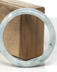 Baikalla White-Green W/ Blue-Green Flowers Jadeite Jade "Half Round" Bangle Bracelet (59.2mm)
