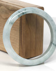 Baikalla White-Green W/ Blue-Green Flowers Jadeite Jade "Half Round" Bangle Bracelet (59.2mm)