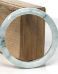 Baikalla White-Green W/ Blue-Green Flowers Jadeite Jade "Half Round" Bangle Bracelet (59.2mm)