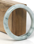 Baikalla White-Green W/ Blue-Green Flowers Jadeite Jade "Half Round" Bangle Bracelet (59.2mm)