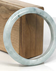 Baikalla White-Green W/ Blue-Green Flowers Jadeite Jade "Half Round" Bangle Bracelet (59.2mm)