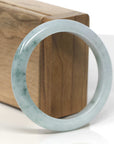 Baikalla Light Green W/ Blue-Green Flowers Jadeite Jade "Half Round" Bangle Bracelet (55.4mm)