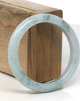Baikalla Light Green W/ Blue-Green Flowers Jadeite Jade "Half Round" Bangle Bracelet (55.4mm)