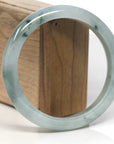Baikalla Light Blue-Green W/ Dark Blue-Green Flowers Jadeite Jade "Half Round" Bangle Bracelet (63.4mm)