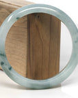 Baikalla Light Blue-Green W/ Dark Blue-Green Flowers Jadeite Jade "Half Round" Bangle Bracelet (63.4mm)