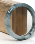 Baikalla Deep Blue-Green Flowers Jadeite Jade "Half Round" Bangle Bracelet (61.5mm)