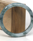 Baikalla Deep Blue-Green Flowers Jadeite Jade "Half Round" Bangle Bracelet (61.5mm)