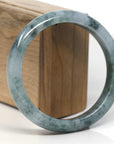 Baikalla Deep Blue-Green Flowers Jadeite Jade "Half Round" Bangle Bracelet (61.5mm)
