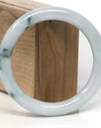 Baikalla Light Green W/ Blue-Green Flowers Jadeite Jade "Traditional Full Round" Bangle Bracelet (59.7mm)