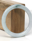 Baikalla Light Green W/ Blue-Green Flowers Jadeite Jade "Traditional Full Round" Bangle Bracelet (55.5mm)