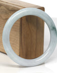 Baikalla Light Green W/ Blue-Green Flowers Jadeite Jade "Traditional Full Round" Bangle Bracelet (55.5mm)